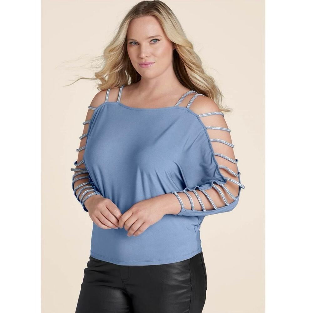 Venus Fancy Sparkle sleeve cut out dolman top blouse Christmas New Years party